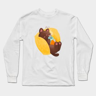 Cat sipping coffee Long Sleeve T-Shirt